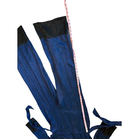 NWOT Amazing Victoria’s Secret Blue Black Satin Embossed Lounge Jumpsuit  Large - Picture 12 of 16